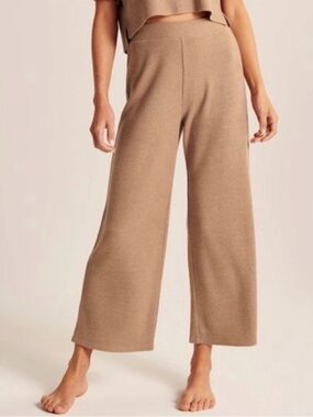Abercrombie & Fitch High Waist Waffle Knit Wide Leg Brown Tan Lounge Pant Large